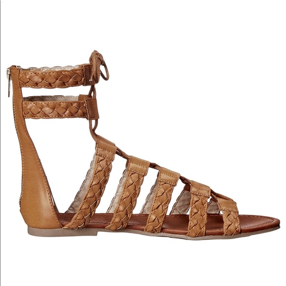 Cognac Braided Lace Up Tall Gladiator Sandals - Picture 4 of 7